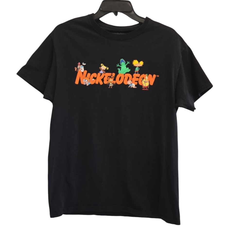 Nickelodeon Black Short Sleeve Tee with Bold Graphic Design